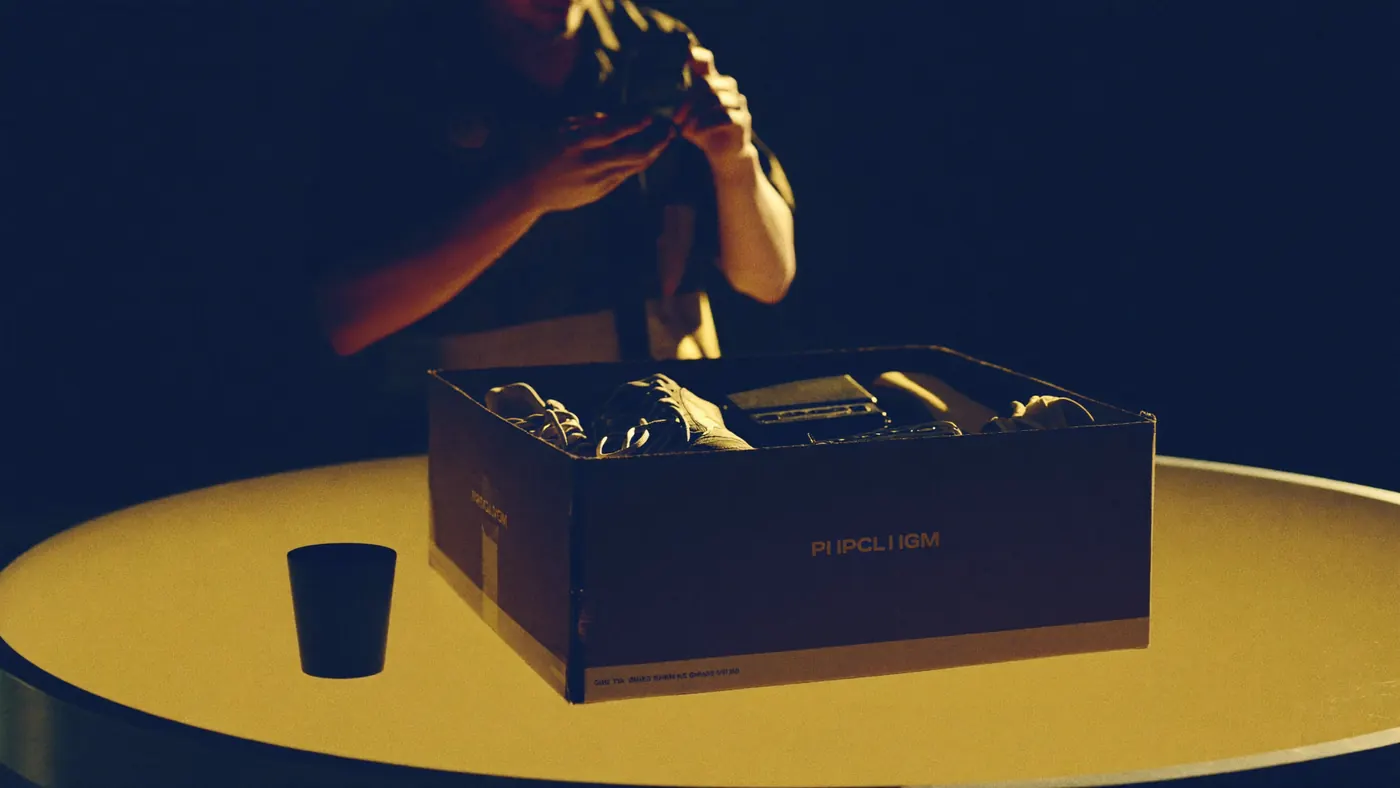 Worker photographing the contents of an opened parcel on an inspection table
